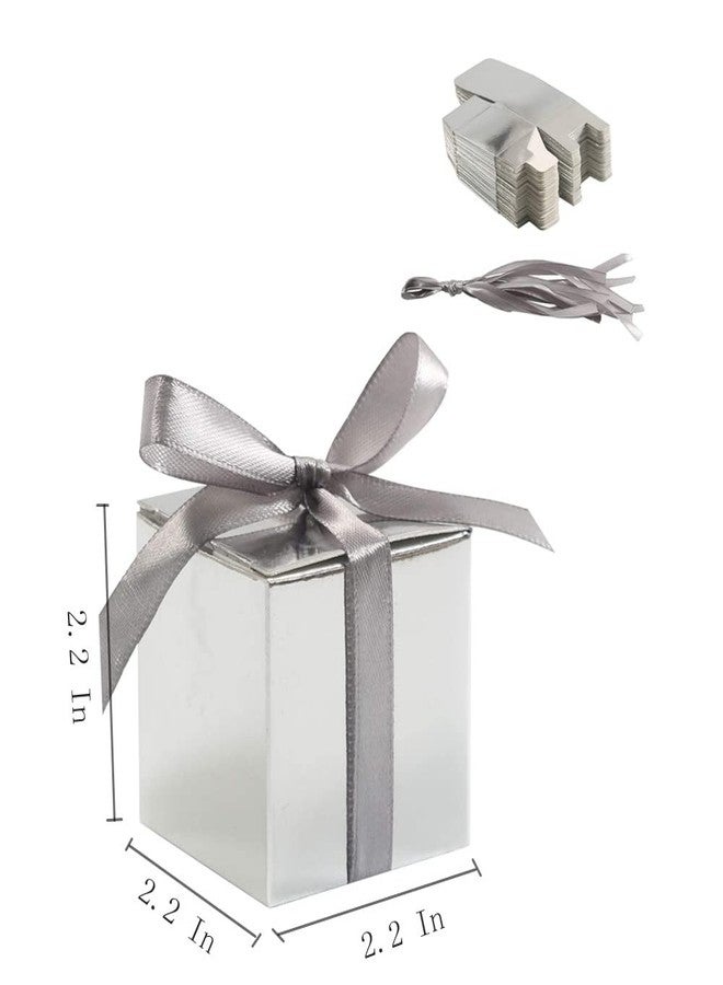 كوبو علب هدايا صغيرة من كوبو، 50 قطعة، علب حلوى، 2.2 × 2.2 × 2.2 بوصة، مزينة بشرائط، مثالية لتزيين حفلات الزفاف وحفلات استقبال المولود الجديد وحفلات أعياد الميلاد (فضي). - Image 2